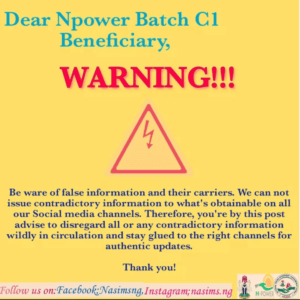 NASIMS Sends New Warning Notice To Npower Batch C Beneficiaries