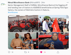 NIRSAL Microfinance Bank Disburses Tractors To AGSMEIS Beneficiaries 