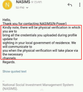 NPower Batch C: NASIMS Reconfirms Physical Verification Of Stream 1