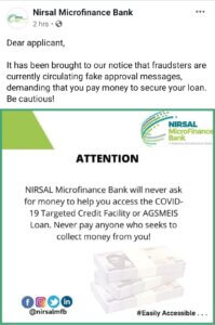 Nirsal Microfinance Bank Sends New Notice To Applicants On Loan Approval 