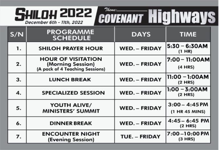 Shiloh 2022 Programme Schedule