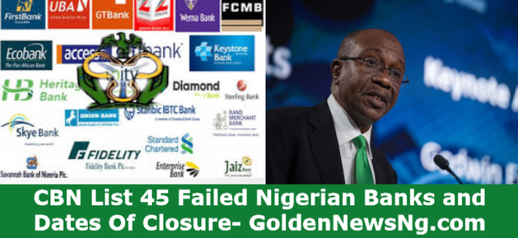 CBN List Of 45 Failed Nigerian Banks